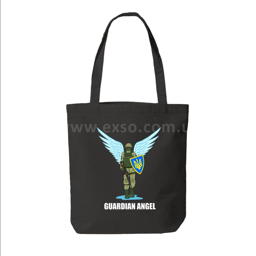 Еко сумка з саржі, розмір 38х40х7см чорна GUARDIAN ANGEL